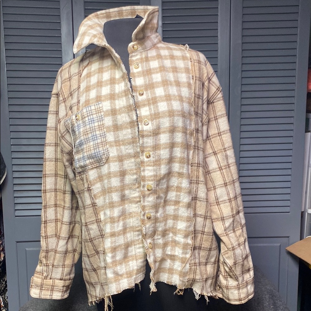 Boho Boutique Plaid Tan Flannel - Small